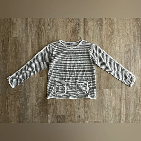 Bella Bliss Girls Long Sleeve Grey and White Stripe Shirt - Size 10 - Picture 1 of 5